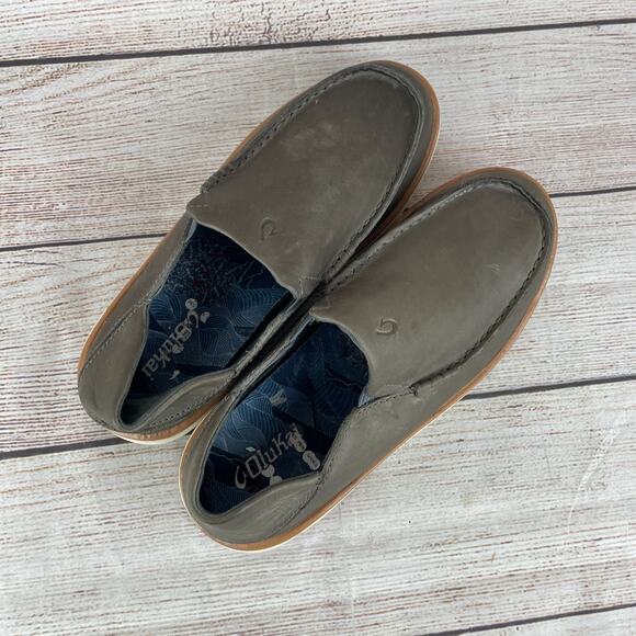 Olukai Kalia Slip-On Mens Sz 9.5 Leather Loafers Gray main image 6